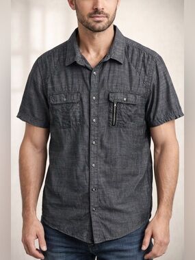 Rock & Republic Men's Short-Sleeve Button-Down Shirt in Charcoal